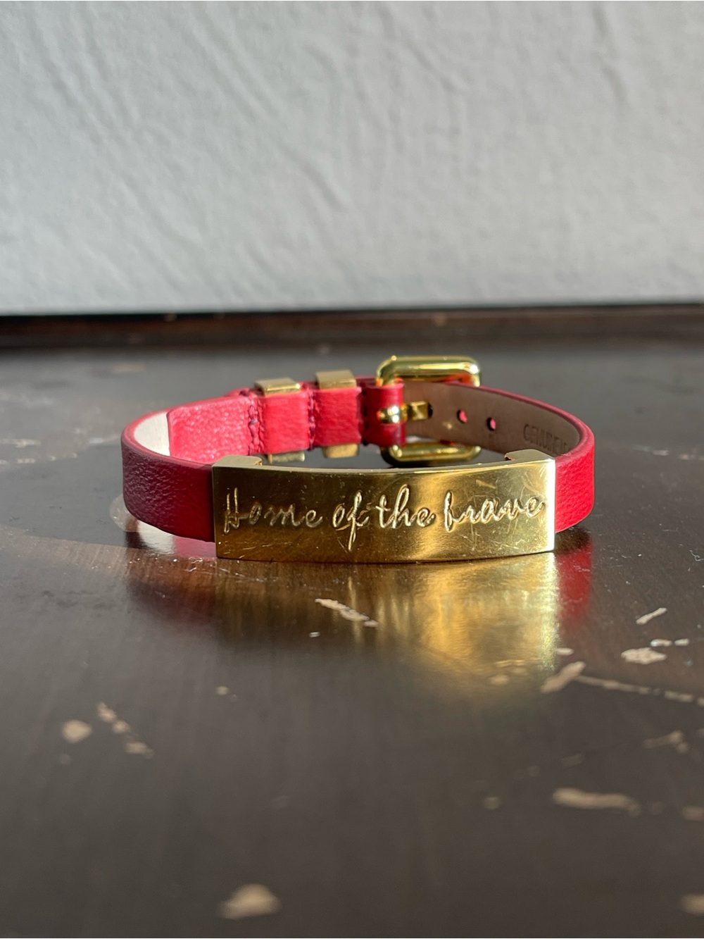 Patriotic Rustic Cuff Betsy Red Leather Bracelet with gold tone accent